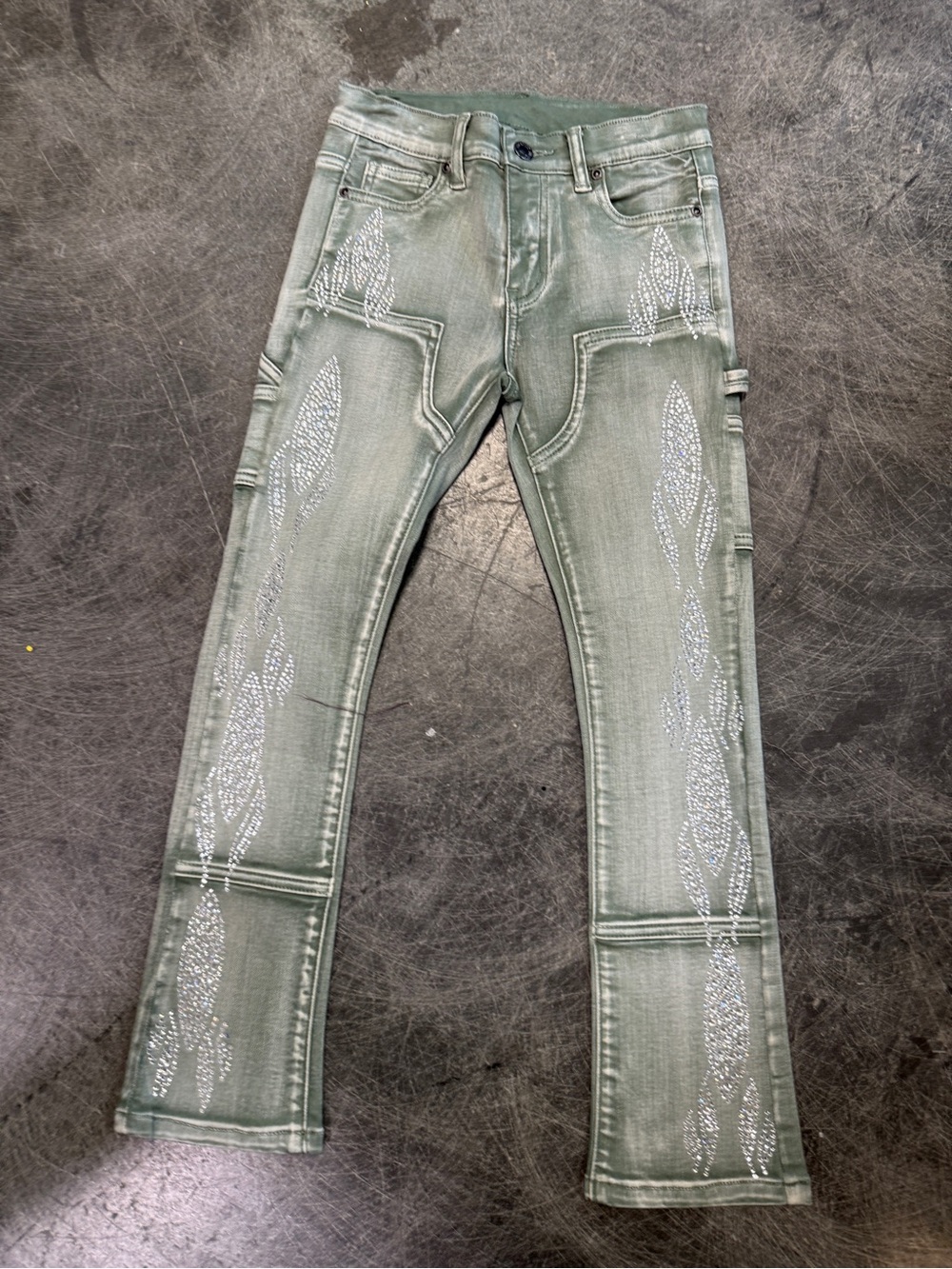 Kids Fabulous sparkly sage washed denim  Classic Straight Leg